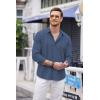 imageCOOFANDY Mens Cuban Guayabera Shirt Casual Button Down Shirts Long Sleeve Summer Beach ShirtsDark Blue
