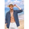 imageCOOFANDY Mens Cuban Guayabera Shirt Casual Button Down Shirts Long Sleeve Summer Beach ShirtsDark Blue