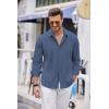 imageCOOFANDY Mens Cuban Guayabera Shirt Casual Button Down Shirts Long Sleeve Summer Beach ShirtsDark Blue