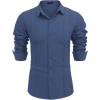 imageCOOFANDY Mens Cuban Guayabera Shirt Casual Button Down Shirts Long Sleeve Summer Beach ShirtsDark Blue