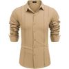 imageCOOFANDY Mens Cuban Guayabera Shirt Casual Button Down Shirts Long Sleeve Summer Beach ShirtsDark Khaki