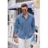 imageCOOFANDY Mens Cuban Guayabera Shirt Casual Button Down Shirts Long Sleeve Summer Beach ShirtsDenim Blue
