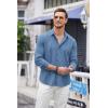 imageCOOFANDY Mens Cuban Guayabera Shirt Casual Button Down Shirts Long Sleeve Summer Beach ShirtsDenim Blue