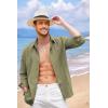 imageCOOFANDY Mens Cuban Guayabera Shirt Casual Button Down Shirts Long Sleeve Summer Beach ShirtsGreen