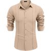 imageCOOFANDY Mens Cuban Guayabera Shirt Casual Button Down Shirts Long Sleeve Summer Beach ShirtsLight Khaki