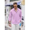 imageCOOFANDY Mens Cuban Guayabera Shirt Casual Button Down Shirts Long Sleeve Summer Beach ShirtsLight Purple
