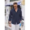 imageCOOFANDY Mens Cuban Guayabera Shirt Casual Button Down Shirts Long Sleeve Summer Beach ShirtsNavy Blue