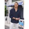 imageCOOFANDY Mens Cuban Guayabera Shirt Casual Button Down Shirts Long Sleeve Summer Beach ShirtsNavy Blue