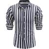imageCOOFANDY Mens Cuban Guayabera Shirt Casual Button Down Shirts Long Sleeve Summer Beach ShirtsNavy Stripe