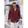 imageCOOFANDY Mens Cuban Guayabera Shirt Casual Button Down Shirts Long Sleeve Summer Beach ShirtsWine Red