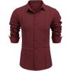 imageCOOFANDY Mens Cuban Guayabera Shirt Casual Button Down Shirts Long Sleeve Summer Beach ShirtsWine Red