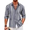 imageCOOFANDY Mens Cuban Guayabera Shirt Casual Button Down Shirts Long Sleeve Summer Beach ShirtsNavy Stripe