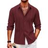 imageCOOFANDY Mens Cuban Guayabera Shirt Casual Button Down Shirts Long Sleeve Summer Beach ShirtsWine Red