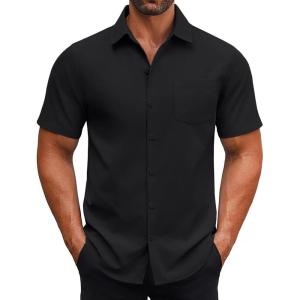 imageCOOFANDY Mens Button Down Shirts Short Sleeve Casual Dress Shirts Untucked Summer Shirt with PocketBlack