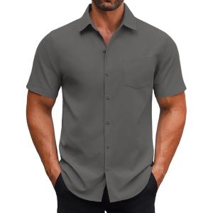 imageCOOFANDY Mens Button Down Shirts Short Sleeve Casual Dress Shirts Untucked Summer Shirt with PocketDark Grey