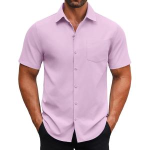 imageCOOFANDY Mens Button Down Shirts Short Sleeve Casual Dress Shirts Untucked Summer Shirt with PocketLavender