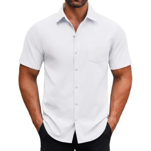 imageCOOFANDY Mens Button Down Shirts Short Sleeve Casual Dress Shirts Untucked Summer Shirt with PocketWhite