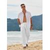 imageCOOFANDY Mens Casual Linen Pants Loose Fit Elastic Waist Drawstring Lightweight Pant Summer Beach TrousersWhite