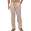 imageCOOFANDY Mens Casual Linen Pants Loose Fit Elastic Waist Drawstring Lightweight Pant Summer Beach TrousersKhaki