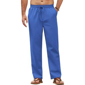 imageCOOFANDY Mens Casual Linen Pants Loose Fit Elastic Waist Drawstring Lightweight Pant Summer Beach TrousersBlue