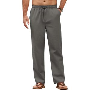 imageCOOFANDY Mens Casual Linen Pants Loose Fit Elastic Waist Drawstring Lightweight Pant Summer Beach TrousersDrak Grey