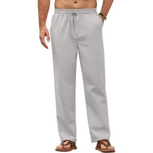 imageCOOFANDY Mens Casual Linen Pants Loose Fit Elastic Waist Drawstring Lightweight Pant Summer Beach TrousersLight Grey