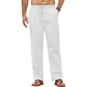 imageCOOFANDY Mens Casual Linen Pants Loose Fit Elastic Waist Drawstring Lightweight Pant Summer Beach TrousersWhite