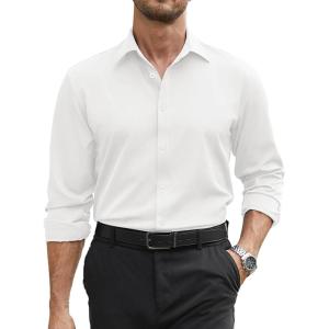 imageCOOFANDY Mens Stretch Dress Shirts Long Sleeve Button Down Shirt Regular Fit Formal Business ShirtsA White