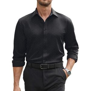 imageCOOFANDY Mens Stretch Dress Shirts Long Sleeve Button Down Shirt Regular Fit Formal Business ShirtsBlackpolka Dots