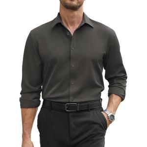 imageCOOFANDY Mens Stretch Dress Shirts Long Sleeve Button Down Shirt Regular Fit Formal Business ShirtsDark Grey
