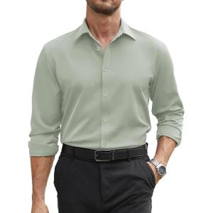 imageCOOFANDY Mens Stretch Dress Shirts Long Sleeve Button Down Shirt Regular Fit Formal Business ShirtsLight Green