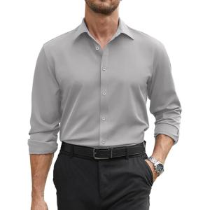 imageCOOFANDY Mens Stretch Dress Shirts Long Sleeve Button Down Shirt Regular Fit Formal Business ShirtsLight Grey