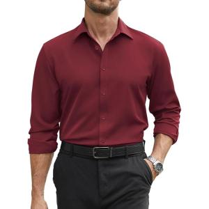 imageCOOFANDY Mens Stretch Dress Shirts Long Sleeve Button Down Shirt Regular Fit Formal Business ShirtsMaroon