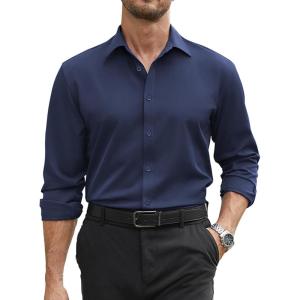 imageCOOFANDY Mens Stretch Dress Shirts Long Sleeve Button Down Shirt Regular Fit Formal Business ShirtsMidnight Blue