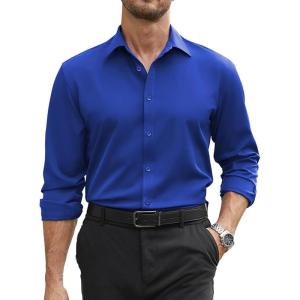 imageCOOFANDY Mens Stretch Dress Shirts Long Sleeve Button Down Shirt Regular Fit Formal Business ShirtsRoyal Azure Blue