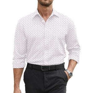 imageCOOFANDY Mens Stretch Dress Shirts Long Sleeve Button Down Shirt Regular Fit Formal Business ShirtsWhitegeometric Patterns