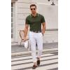 imageCOOFANDY Mens Knit Polo Shirts Casual Short Sleeve Button Down Polo Shirt Classic Golf ShirtsArmy Green White Striped