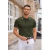 imageCOOFANDY Mens Knit Polo Shirts Casual Short Sleeve Button Down Polo Shirt Classic Golf ShirtsArmy Green White Striped
