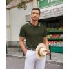 imageCOOFANDY Mens Knit Polo Shirts Casual Short Sleeve Button Down Polo Shirt Classic Golf ShirtsArmy Green White Striped