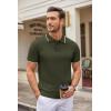imageCOOFANDY Mens Knit Polo Shirts Casual Short Sleeve Button Down Polo Shirt Classic Golf ShirtsArmy Green White Striped