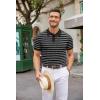 imageCOOFANDY Mens Knit Polo Shirts Casual Short Sleeve Button Down Polo Shirt Classic Golf ShirtsBblackWhite Striped