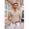 imageCOOFANDY Mens Knit Polo Shirts Casual Short Sleeve Button Down Polo Shirt Classic Golf ShirtsBkhakiWhite Striped