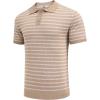 imageCOOFANDY Mens Knit Polo Shirts Casual Short Sleeve Button Down Polo Shirt Classic Golf ShirtsBkhakiWhite Striped