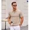 imageCOOFANDY Mens Knit Polo Shirts Casual Short Sleeve Button Down Polo Shirt Classic Golf ShirtsBkhakiWhite Striped