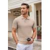 imageCOOFANDY Mens Knit Polo Shirts Casual Short Sleeve Button Down Polo Shirt Classic Golf ShirtsBkhakiWhite Striped