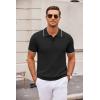 imageCOOFANDY Mens Knit Polo Shirts Casual Short Sleeve Button Down Polo Shirt Classic Golf ShirtsBlack White Striped