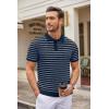 imageCOOFANDY Mens Knit Polo Shirts Casual Short Sleeve Button Down Polo Shirt Classic Golf ShirtsBnavy BlueWhite Striped