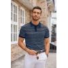 imageCOOFANDY Mens Knit Polo Shirts Casual Short Sleeve Button Down Polo Shirt Classic Golf ShirtsBnavy BlueWhite Striped