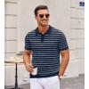 imageCOOFANDY Mens Knit Polo Shirts Casual Short Sleeve Button Down Polo Shirt Classic Golf ShirtsBnavy BlueWhite Striped