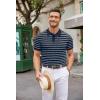 imageCOOFANDY Mens Knit Polo Shirts Casual Short Sleeve Button Down Polo Shirt Classic Golf ShirtsBnavy BlueWhite Striped